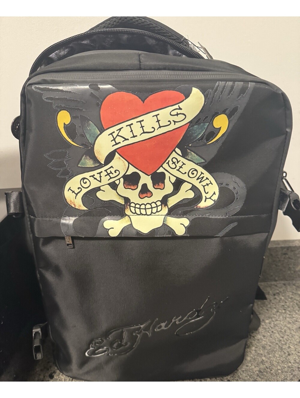 Ed Hardy Love Kills Slowly Black Backpack Laptop School Travel Bag New